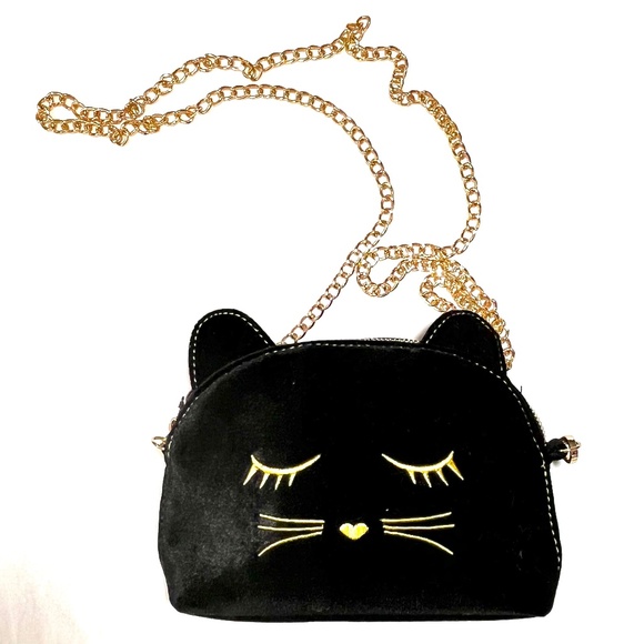 TodoModa Handbags - New TodoModa Black Velvet Cat Purse with Removable Chain